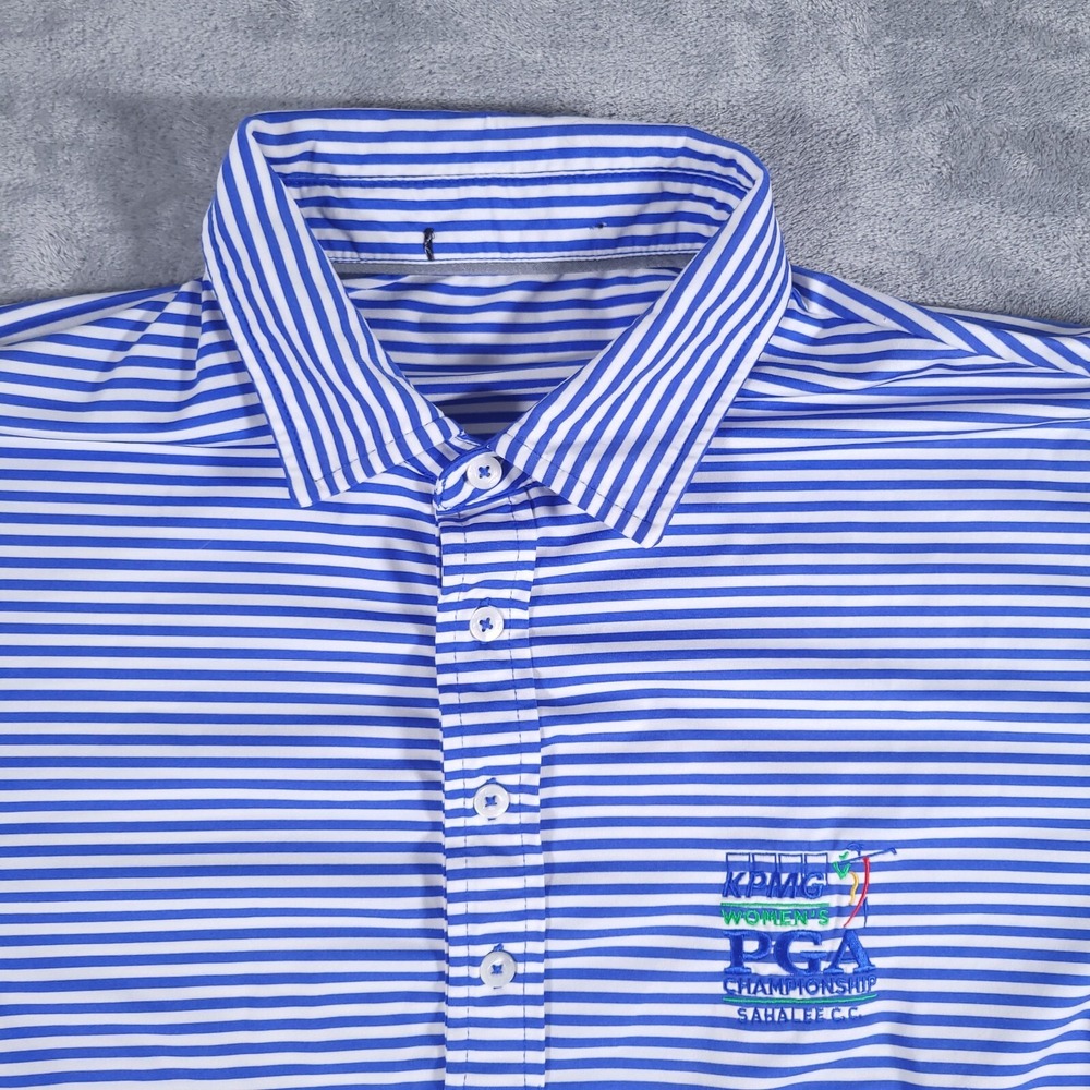 RLX Ralph Lauren Polo Shirt Mens XL Blue White Striped Golf‎ Wicking Patch